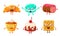 Funny Desserts Cartoon Characters Set, Croissant, Cupcake, Roll Cake, Macaroon, Biscuit Vector Illustration