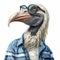 Funny And Detailed Vulture Portrait Illustration With Glasses And Shirt