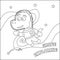 Funny dino astronaut in space. Dinosaur in outer space. Vector hand-drawn coloring children`s illustration. Creative vector