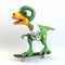 Funny dinosaur character skateboarding