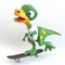 Funny dinosaur character skateboarding