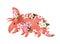 Funny dinosaur in pink flowers. Fantasy cartoon brontosaurus with spring cherry blossom. Character floral dino