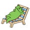 Funny dinosaur resting on a deck-chair