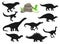 Funny dinosaurs cartoon characters silhouettes