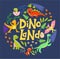 Funny dinosaurs with leaves and the inscription dino land