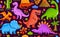 Funny dinosaurs seamless background. Prehistoric animals bright pattern. Childish cute cartoon vector illustration