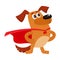 Funny dog character in red cape standing as hero