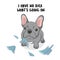 Funny dog destroyed something vector illustration. Pug playing with home stuff drawn character with text. Cute hand-drawn puppy