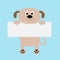 Funny dog hanging on paper board template.Big eyes. Kawaii puppy animal body. Cute cartoon character. Baby card. Pet collection. F