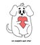 Funny dog with heart. Cool valentine card with inscription We complete each other. Vector illustration in doodle style