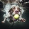 Funny Dog jumps into water to catch ball underwater