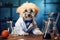 Funny Dog Wearing A Quirky Scientists Lab Coat And Glasses Funny Dog, Scientist Lab Coat, Quirky Gla