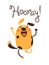 Funny dog yells Hooray. Vector illustration in cartoon style