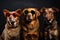 Funny dogs gang in sunglasses on studio background. Pets portrait. Generative ai