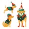 Funny dogs group in Christmas elf costumes vector