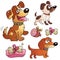 Funny dogs isolated on white background. Greeting card. Birthday. Valentine`s day. Colorful vector set for kids