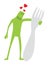 Funny doodle character in love with fork