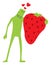 Funny doodle character in love with strawberry