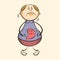 Funny doodle concept stomach and Digestive Problems. Cartoon vector character suffering with stomach. Gastrits diarhea poisoning