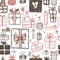 Funny doodle gift boxes holiday seamless pattern. Hand kids draw