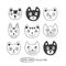 Funny doodle outline cats faces collection