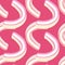 Funny doodle seamless pattern with white jelly candies sweet print. Bright pink background. Scribble style