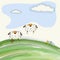 Funny doodle sheep bounce on meadow