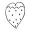 Funny doodle strawberry heart, black isolated vector element, outline drawing. Saint Valentins day.