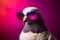 Funny dove wearing sunglasses in studio with a colorful and bright background. Generative AI