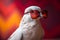 Funny dove wearing sunglasses in studio with a colorful and bright background. Generative AI