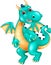 Funny dragon cartoon sittig with laughing and waving