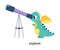 Funny Dragon Character Exploring Stars in Telescope Demonstrating English Verb Vector Illustration