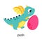 Funny Dragon Character Pushing Egg Demonstrating English Verb Vector Illustration