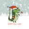 Funny Dragon character with Santa hat in winter forest. Symbol of Chinese New Year 2024. Greeting card design