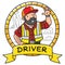 Funny driver or worker. Emblem.