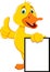 Funny duck cartoon holding blank sign