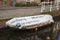 Funny Dutch text on the boat tarp, for rent 199 square meters on the first floor