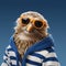 Funny Eagle In Blue Striped Hoodie Wearing Sunglasses