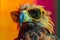 Funny eagle wearing sunglasses in studio with a colorful and bright background. Generative AI