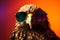 Funny eagle wearing sunglasses in studio with a colorful and bright background. Generative AI