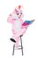 Funny easter bunny reads the book, gets an education, trying to be smart. Life size rabbit costume with book on white