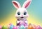 Funny easter card with rabbit and eggs for illustrations for children or other uses. Easter time. AI generated