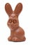 Funny Easter chocolate bunny on white background