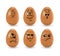 Funny Easter eggs set vector. Realistic brown eggs on a white background. Faces, eyes, grimaces, hand drawn with a