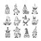 Funny Easter garden gnomes isolated clip arts bundle, Cute dwarfs with Easter eggs and flowers, Easter kids characters