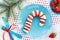 Funny edible candy cane - banana and strawberry candy cane on pl