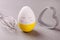 Funny egg, cookie shape heart, kitchen utensils, the concept of love of cooking, baking, Easter.