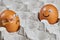 Funny egg and sad cracked egg in paper egg tray