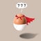 Funny egg in underpants and cape with question mark