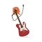 Funny Electric Guitar Musical Instrument Cartoon Character Singing with Microphone Vector Illustration